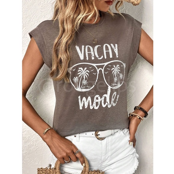 Graphic Print Mocha Brown Crew Neck Muscle Tee Top Shirt - Picture 2 of 7